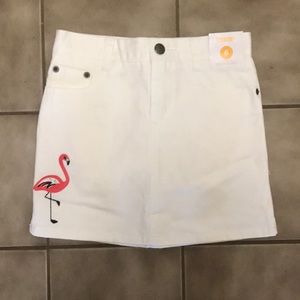 Gymboree white jean skort with flamingo